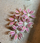 VINTAGE CELLULOID PINK & WHITE 4 1/2" LONG BROOCH
