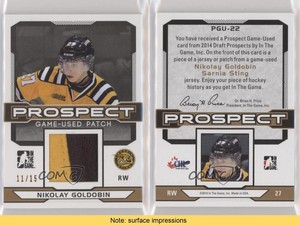2014 ITG Draft Prospects Prospect Game Used Gold /15 Nikolay Goldobin Patch