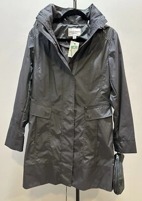 Chaqueta de lluvia Cole Haan para mujer con lazo trasero empacable con capucha gris oscuro talla S Foto 1 de 4