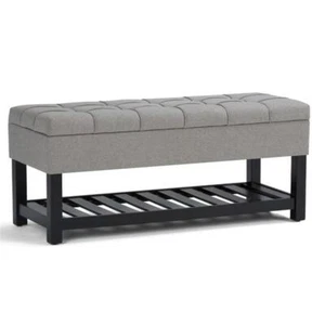 Natural Greige Tufted Storage Ottoman Bench in Dove Gray - Picture 1 of 5