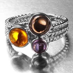 Anillo de cable de amatista, citrino y ónix, talla 8, plata de ley maciza 925 - Imagen 1 de 2