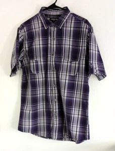 Claiborne Men's Purple Plaid Button Up Short Sleeve Roll Sleeve Shirt Size L - Imagen 1 de 6