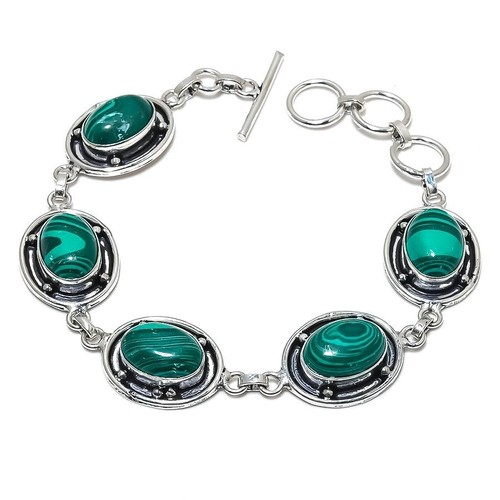 VALENTINO Bracciale gioielli in argento sterling 925 fatto a mano con pietre preziose malachite verde misura 7 8