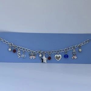 4th of July USA Star Butterfly Cancer Awareness Charm Bracelet Red White Blue - Picture 1 of 11