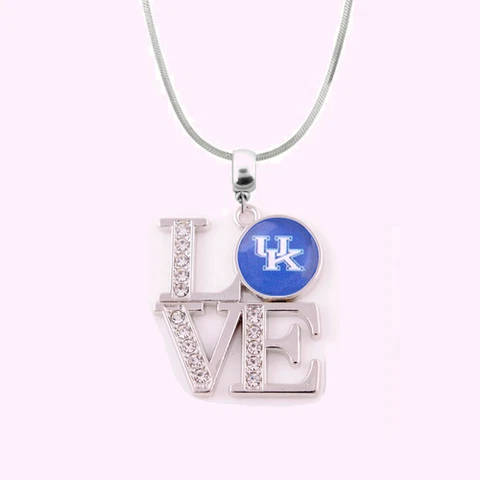 NCAA Kentucky Wildcats 925 Sterling Silver Team Love Necklace With Rhinestones Cover