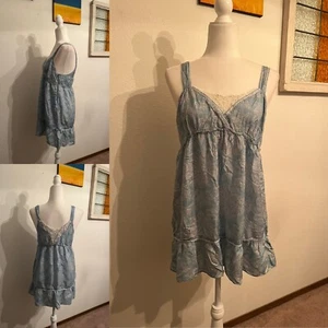 Velvet Anthropologie Blue 100% Silk Babydoll Dress Wm Med Festival Boho 90’s - Picture 1 of 12
