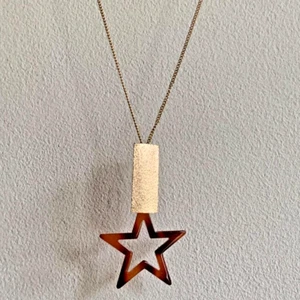 Long Necklace Resin Star Sandblast Gold Plated Tortoise Shell New Gift - Picture 1 of 4