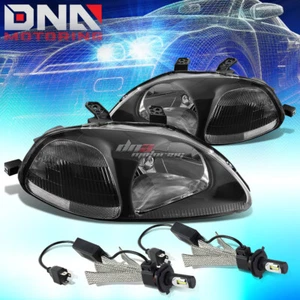 BLACK HOUSING HEADLIGHT+CLEAR CORNER+6000K WHITE LED SYSTEM FIT 96-98 CIVIC - Picture 1 of 10