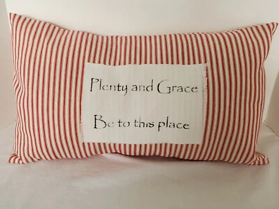 Funda de Almohada Granja Rojo y Crema Tictac Palabras Estampadas 12 X 20 Hecha a Mano Foto 1 de 4