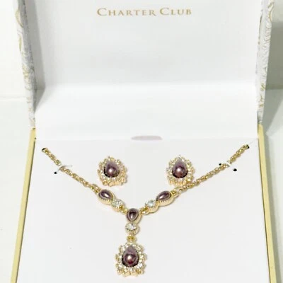 Juego de collar y aretes Charter Club gota en Y imitación chocolate perla tono dorado Foto 1 de 4