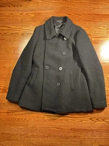 Theory Women's Wool Blend Black Pea Coat Size Medium - Picture 1 of 9