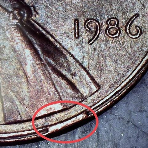 1986 Lincoln Cent Obverse Rim Cud 415045 Cover