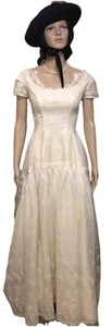 BRIDAL WEDDING DRESS GOWN Vintage-Victorian -Handmade-size small-Ivory - Picture 1 of 18