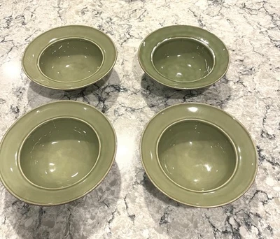 Pottery Barn 4 Green Wide Rim Individual Pasta Soup Bowls All Occasion Portugal - Image 1 of 4