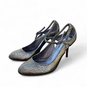 Vintage Metallic Leather Heels Clubbing 90s Silver Indie Sleaze - Picture 1 of 5