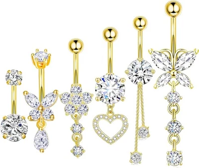 TIANCI FBYJS Surgical Stainless Steel Dangle Belly Button Rings gold color  - Image 1 of 4