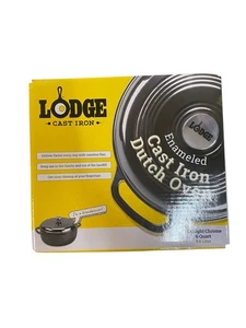 Lodge Dutch Oven Round Enamel Cast Iron Black Broiler Safe Built-in Handle 6 Qt. - Picture 1 of 1