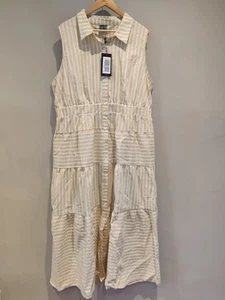QVC Izabel London Women's Striped Tiered Shirt Dress Size 20 Beige RRP £45 - Picture 1 of 4