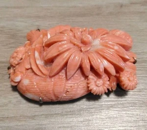 Traditional Japanese Accessories Obidome Coral Vintage Flower 28.3g - Picture 1 of 6