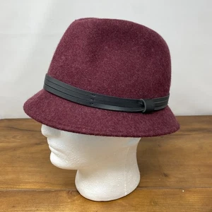 Wigens Fedora In Maroon con fascia in pelle nera taglia grande lana nuova senza etichette mai indossata - Foto 1 di 10