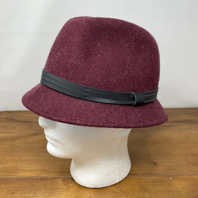 Wigens Fedora en granate con banda de cuero negro talla grande lana nuevo sin etiquetas nunca usado Foto 1 de 4