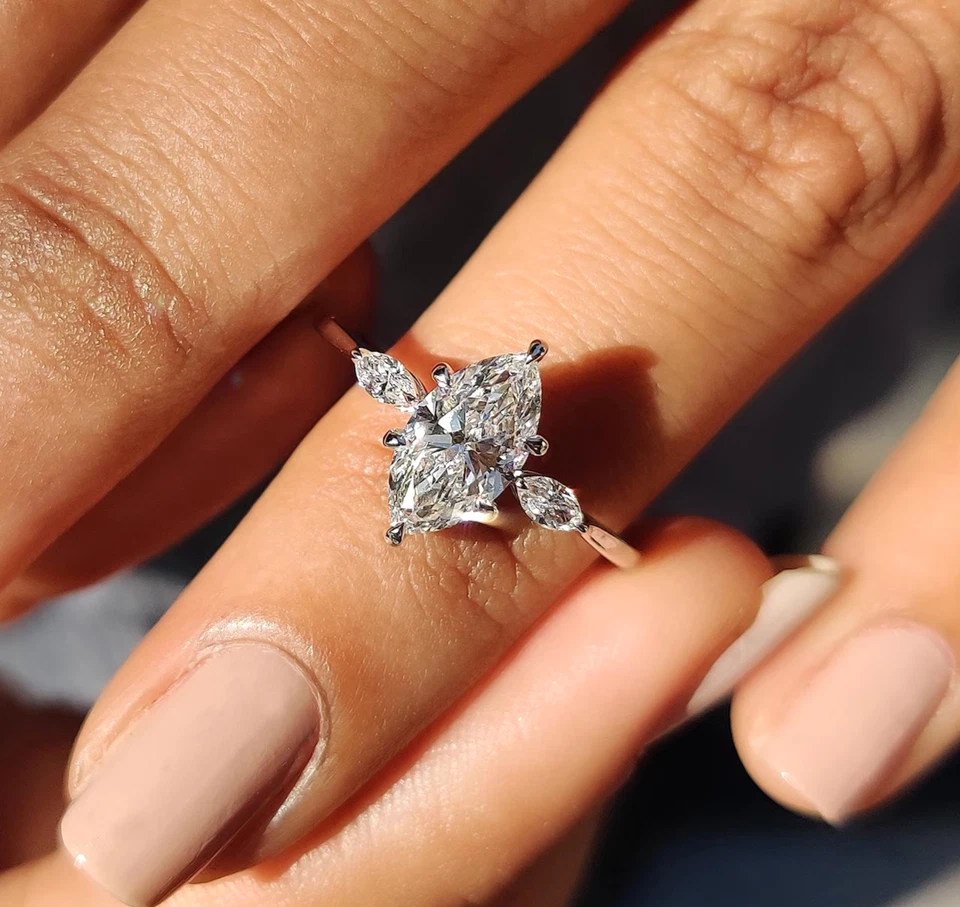 9k Solid Gold Lab Grown Diamond Engagement Rings Marquise Cut ring gifts for her - Image 1 of 4