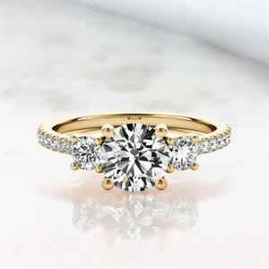 14k Yellow Gold Ring For wedding Diamond Lab Grown Round 1.4 Carat IGI Certified - Picture 1 of 10