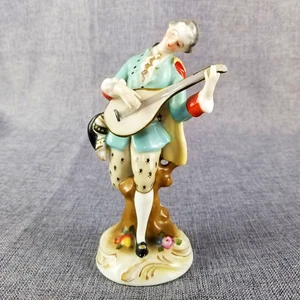 Vintage Rokoko Porzellan Musiker Figur Dresdner Stil handbemalt Mann mit Laute - Bild 1 von 7