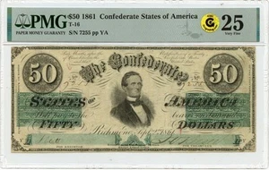 1861 $50 Confederate States of America PMG VF25 T-16 GCC Gold - Picture 1 of 3