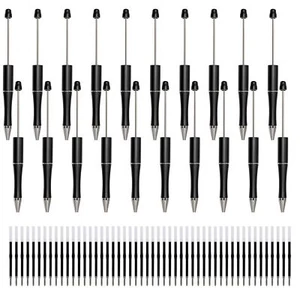 20Pcs Black Beadable Pens Plastic Bead Ballpoint Pens Bulk with 50Pcs Black I... - Picture 1 of 6
