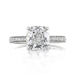 Anillo de compromiso de diamantes cultivados en laboratorio con cojín de 3,00 quilates de oro blanco macizo de 14 quilates talla 7,5 - Imagen 1 de 6