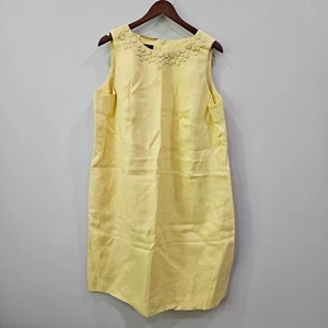 Talbots Women Tweed Linen Sheath Dress Petite 18WP Yellow Sleeveless Embellished - Picture 1 of 10