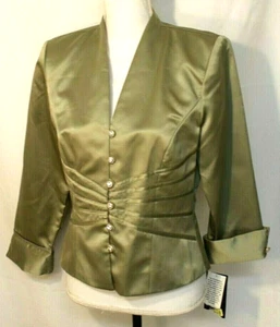 OLIVGRÜNER FORMELLER BLAZER GRÖSSE 10 J.R. NITES GEROLLTE MANSCHETTEN STRASS L/S Neu mit Etikett - Bild 1 von 10