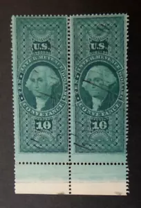 US Umsatzstempel R94c 10 Dollar Transport horizontales Paar erste Ausgabe 1862-1871 - Bild 1 von 2