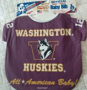 Vtg 90s NCAA Washington Huskies Football Jersey Baby Infant Toddler Bib #12 - Picture 1 of 2