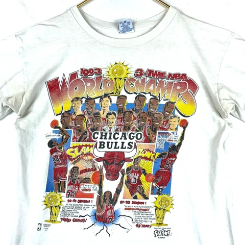 Vintage Chicago Bulls 3-Time World Champs Salem T-shirt Medium 1993 Nba 90s Cover