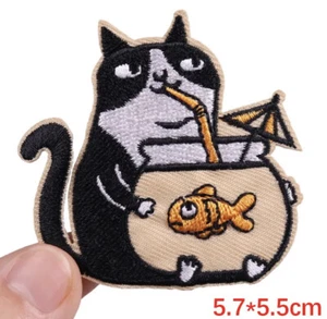 Embroidery Patch Clothing Thermoadhesive Sewing Badge Cocktail Cat Cute Fish New - Picture 1 of 1