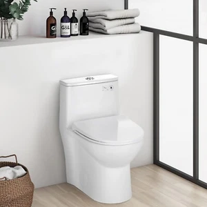 One Piece Toilet Elongated Floor-Discharge Dual Flush Glossy White - Picture 1 of 12