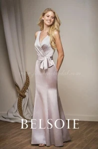 Jamine L204012 langes V-Ausschnitt Marquis Satin Brautjungfernkleid mit Schärpe Rot Gr.N22 - Bild 1 von 4