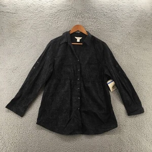 Three Seasons Maternity Button Up Shirt Womens XL Black Cotton Long Sleeve NEW - Picture 1 of 10