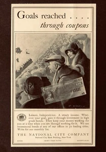 Cupón de bono de fútbol americano anuncio de National City Company 1924 impresión antigua AD - Imagen 1 de 2