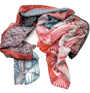 Schal Patchwork Style Oversized Multicolor Blatt Fächer Mixed Print Halstuch Lagenlook Pfirsich - Bild 1 von 9