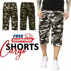 Mens 3/4 Length Cargo Shorts Combat Elasticated Summer Camouflage Trousers M-3XL - Picture 1 of 12