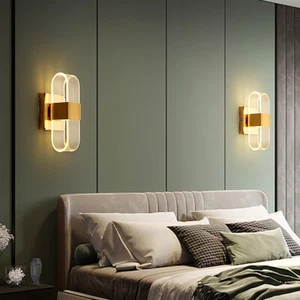 Lámpara de pared LED interior dorada aplique de pared dormitorio lámpara de pared vestíbulo 3 colores iluminación - Imagen 1 de 6
