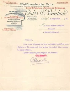 Rechnung AM19419 Nancy 1920 Etab Bernhard Raffinerie De Poix Haselnuss Späne - Bild 1 von 2