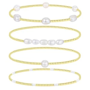Pearls Beaded Bracelets for Women Stackable Bracelets Trendy Stretch Bracelets S - Picture 1 of 5