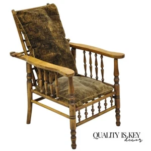 Antique Arts & Crafts Mission Turn Carved Walnut Small Child's Morris Chair - Picture 1 of 12