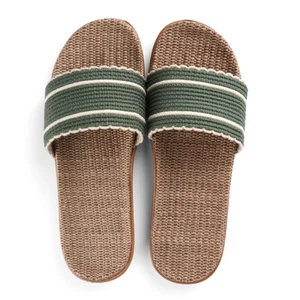 Sandalias de paja antideslizantes texturizadas tejido acogedor punta abierta verde para mujer talla 6-9 - Imagen 1 de 10