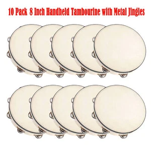 10 Pcs 8" Musical Tambourine Wood Hand Held Tamborine Drum Round Percussion U8N7 - Picture 1 of 10