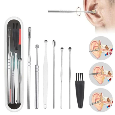 7pcs Earwax Removal Set Ear Pick Wax Cleaner Earpick Curette Remover Stainles... - image 1 of 4